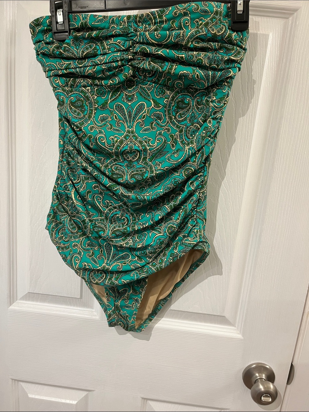 J Crew Green Paisley Ruched One-Piece Swimsuit